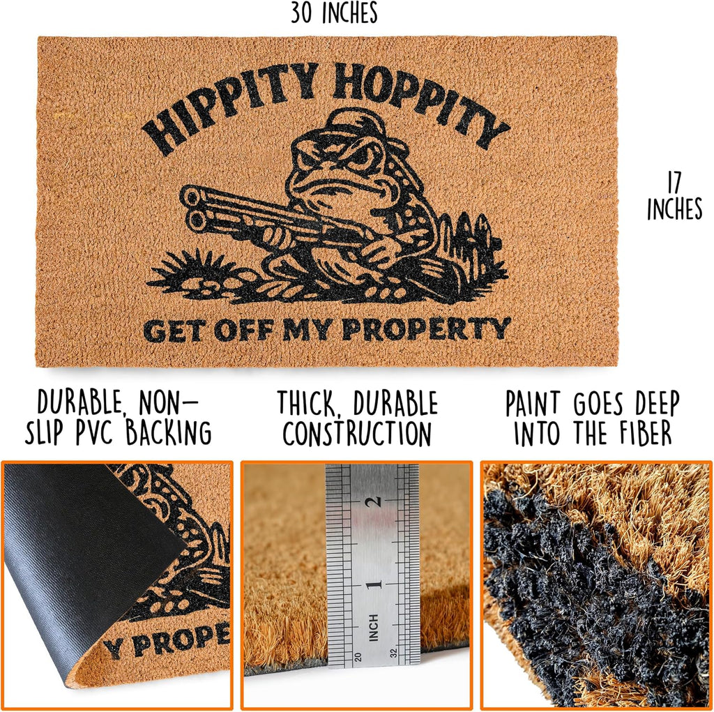 Hippity Hoppity Get Off My Property Door Mat 30x17 Inch, Frog Welcome Mat | Funny Home Decor, Conversation Starter