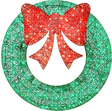 48in Pre-Lit Outdoor Christmas Wreath Decoration, LED Metal Holiday Decor w/ 140 Lights, Bow - Green/Red