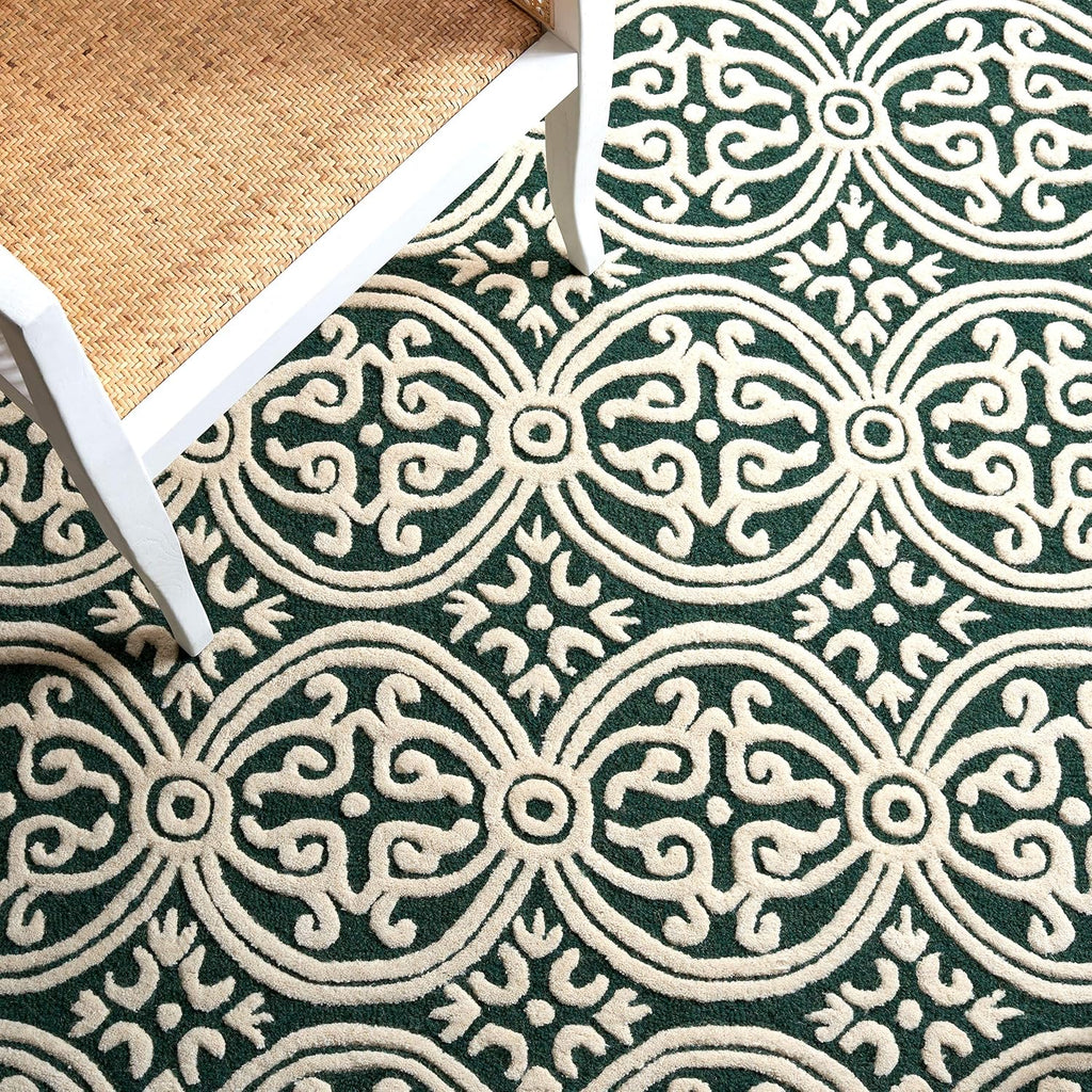 Cambridge Area Rug - 9' x 12', Dark Green & Ivory, Handmade Moroccan Wool