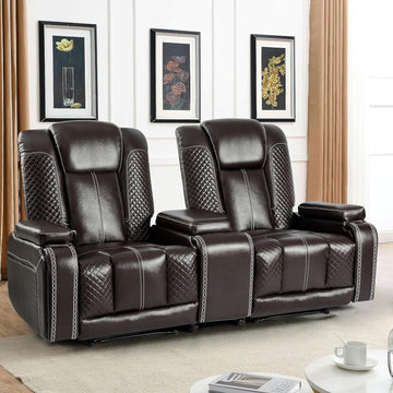 Recliner Chair Set of 2 Theater Seating Breathable Leather Sofa, Suitable Living Room Home Brown
