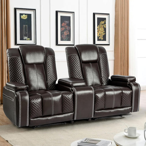 Recliner Chair Set of 2 Theater Seating Breathable Leather Sofa, Suitable Living Room Home Brown A120-B0F8TPTTNL
