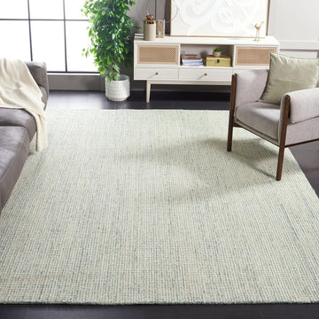 Abstract Area Rug, Green & Ivory, Handmade Wool