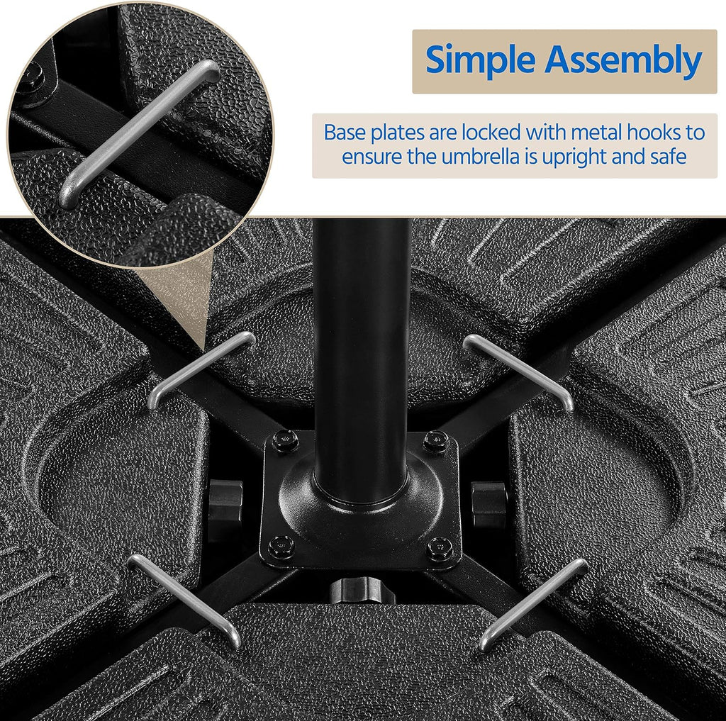 4-Piece 160lb Cantilever Offset Umbrella Base Water & Sand Filled Patio Market Stand Circular Base Stand w/Carry