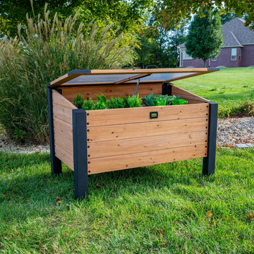 Aggie 4' x 2' Cedar Wood Cold Frame Portable Mini Greenhouse, Raised Garden Planter with Temperature-Activated