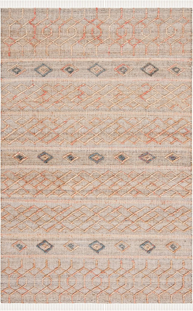 Natural Fiber Collection Accent Rug - 4' x 6', Natural & Rust, Handmade Moroccan Boho Fringe Jute, Ideal for High