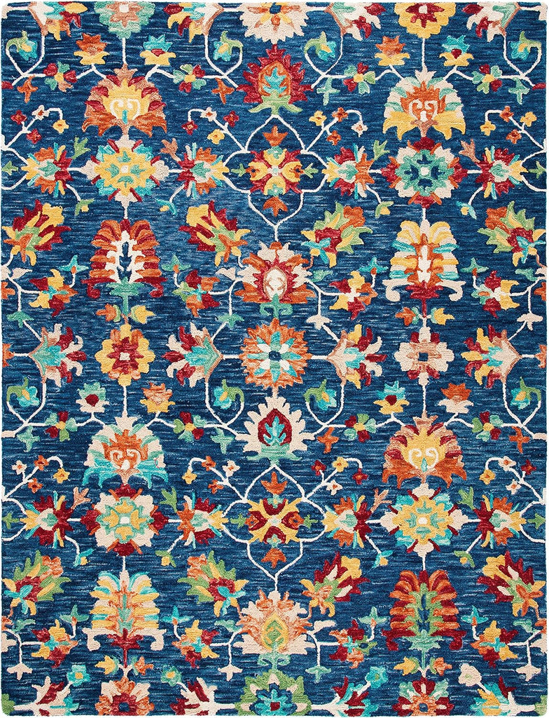 Aspen 8' x 10' Navy/Red Handmade Boho Wool Area Rug