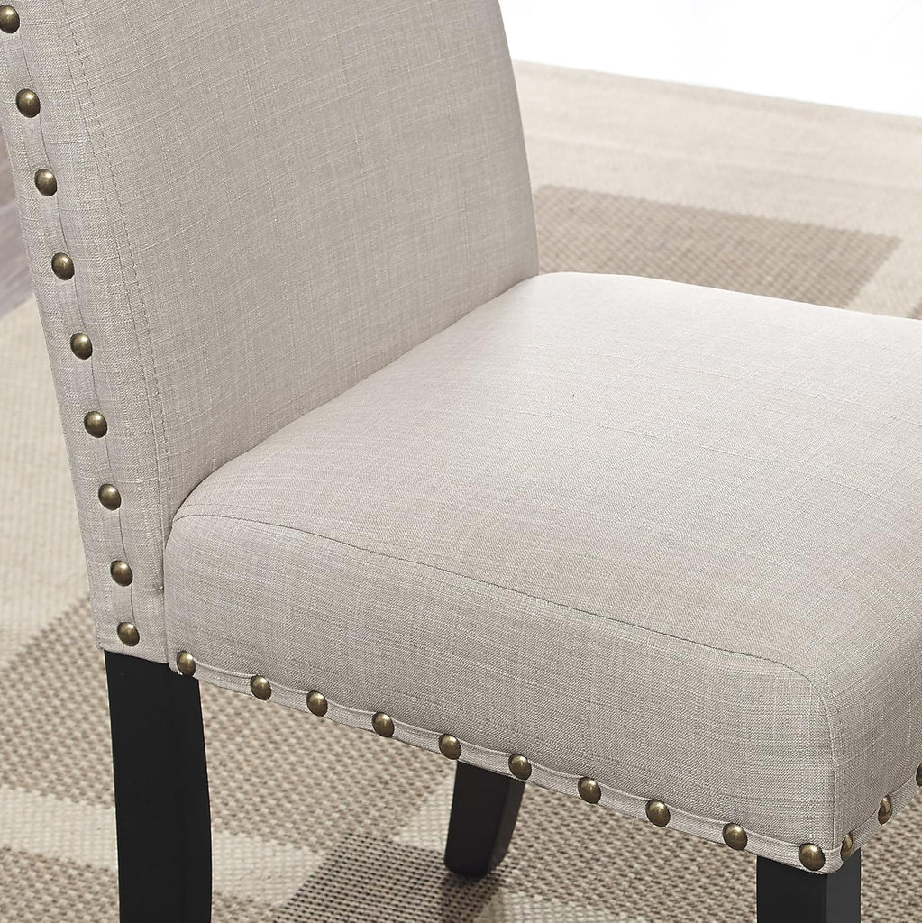 Fabric Dining Chairs with Nailhead Trim, Set of 2, Tan