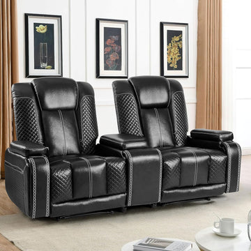 Recliner Chair Set of 2 Theater Seating Breathable Leather Sofa, Suitable Living Room Home Black