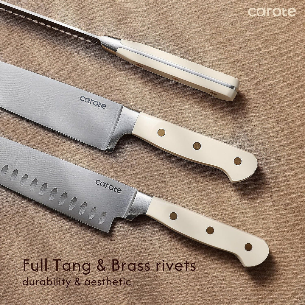 11-Piece Kitchen Knife Set with Magnetic Wood Block, Beige | Razor-Sharp Stainless Steel Knives, Long-Lasting