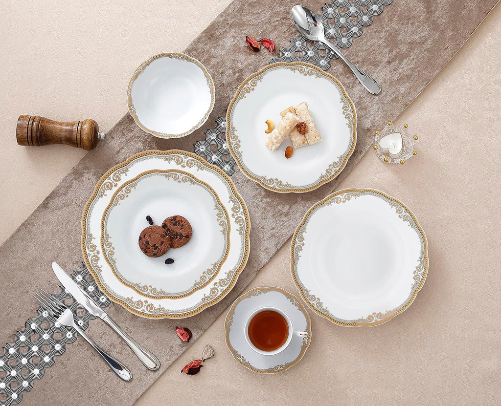 Catherine 24 Piece Porcelain Dinnerware Set, Gold