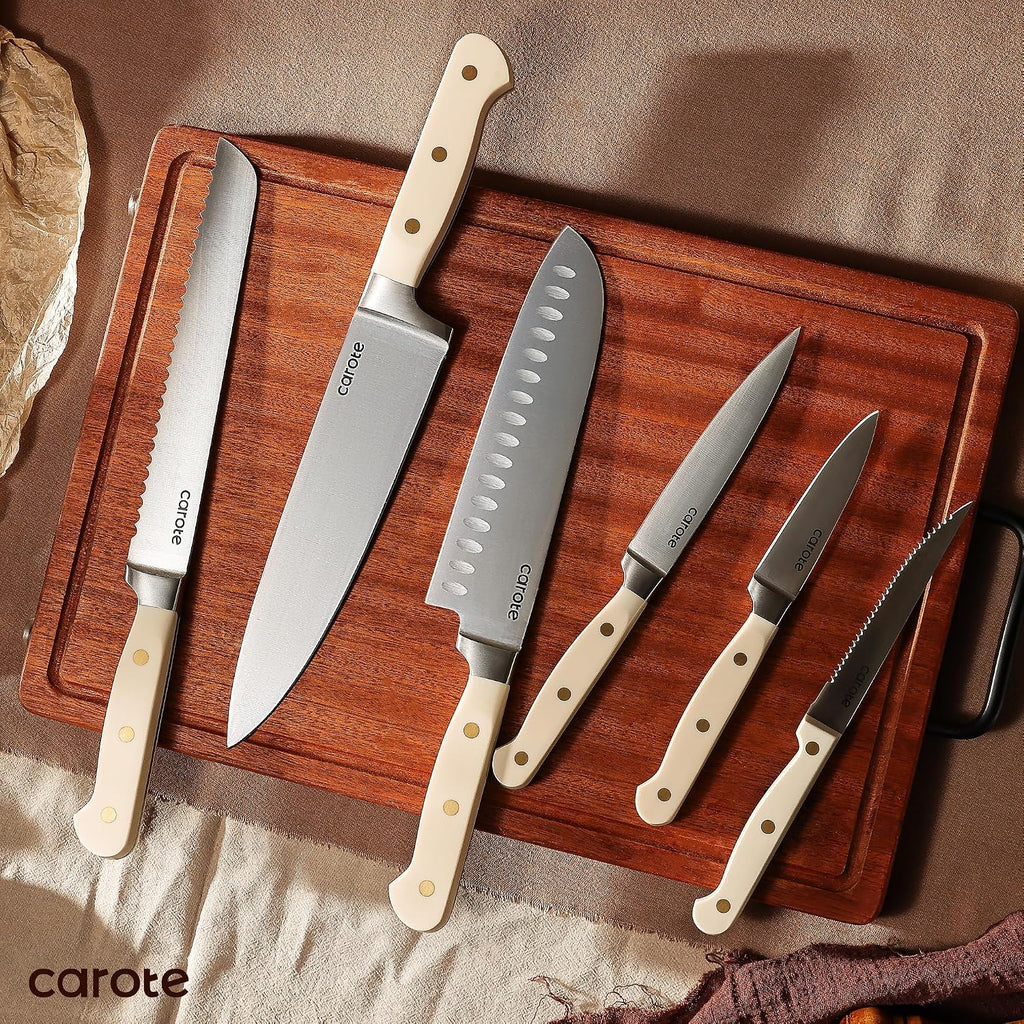 11-Piece Kitchen Knife Set with Magnetic Wood Block, Beige | Razor-Sharp Stainless Steel Knives, Long-Lasting