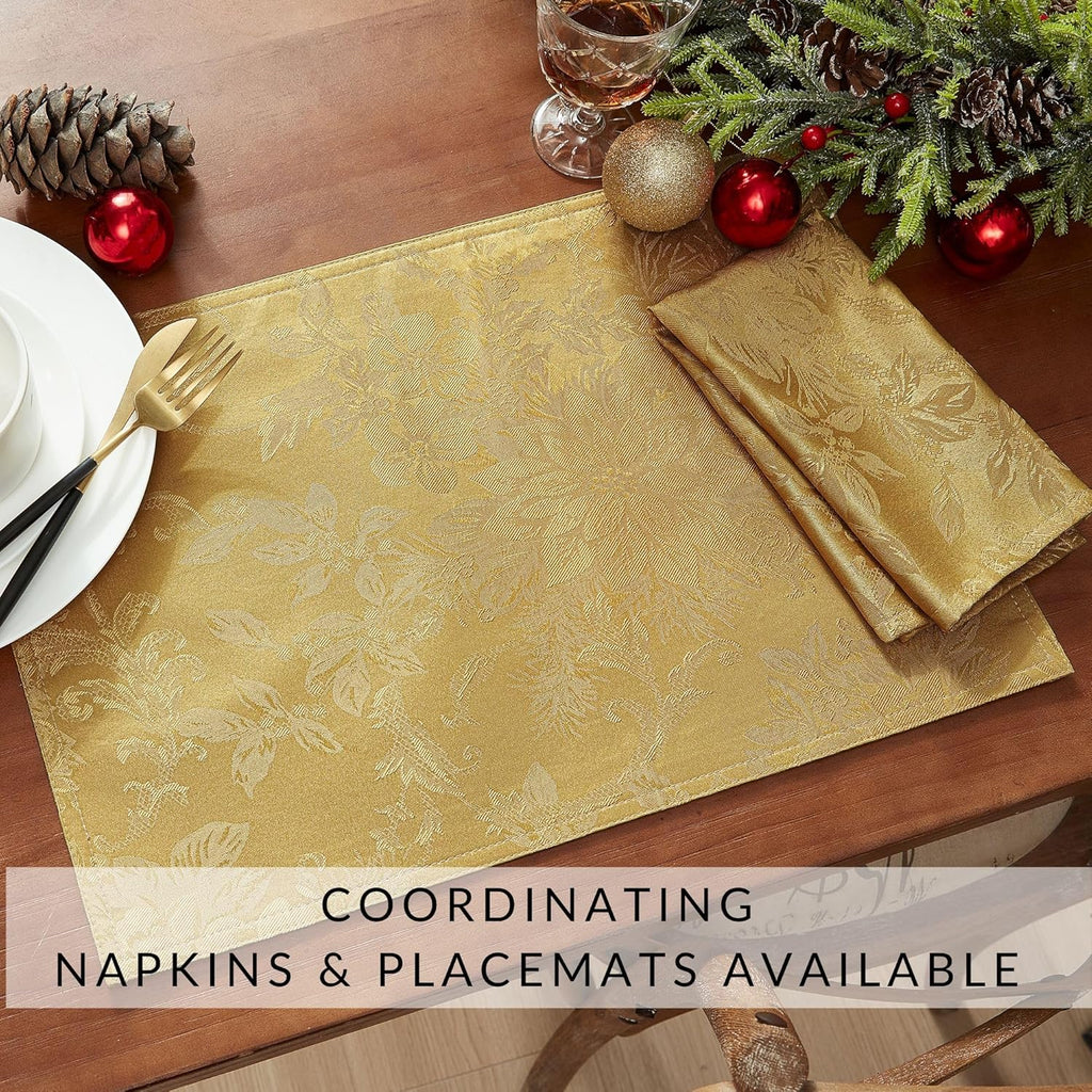 Home Fashions Poinsettia Elegance Jacquard Christmas/Holiday Wrinkle Resistant Dining Tablecloth, 60