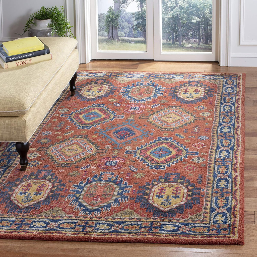 Heritage Area Rug - 10' x 14', Rust & Navy, Handmade Wool, Traditional Design