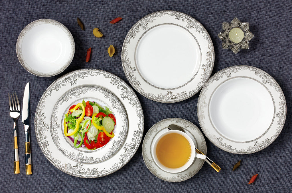 57 Piece 'Juliette' Bone China Dinnerware Set (Service for 8 People), Silver