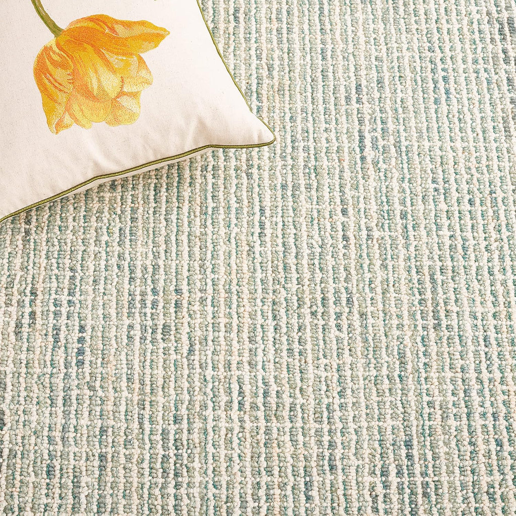 Abstract Area Rug - 9' x 12', Green & Ivory, Handmade Wool