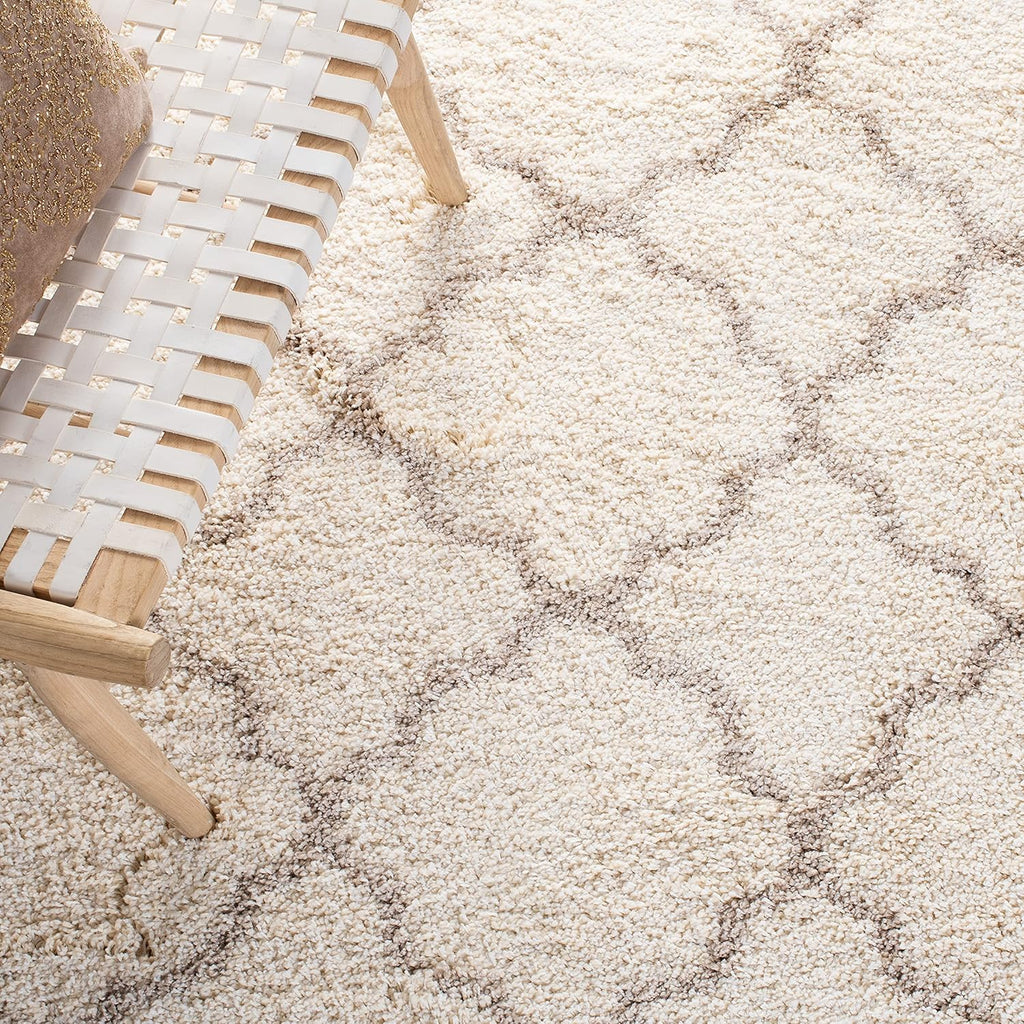 Area Rug 8x10 - Hudson Shag Collection - Large - Ivory & Beige, Trellis Pattern, Non-Shedding & Easy Cleaning, Ultra