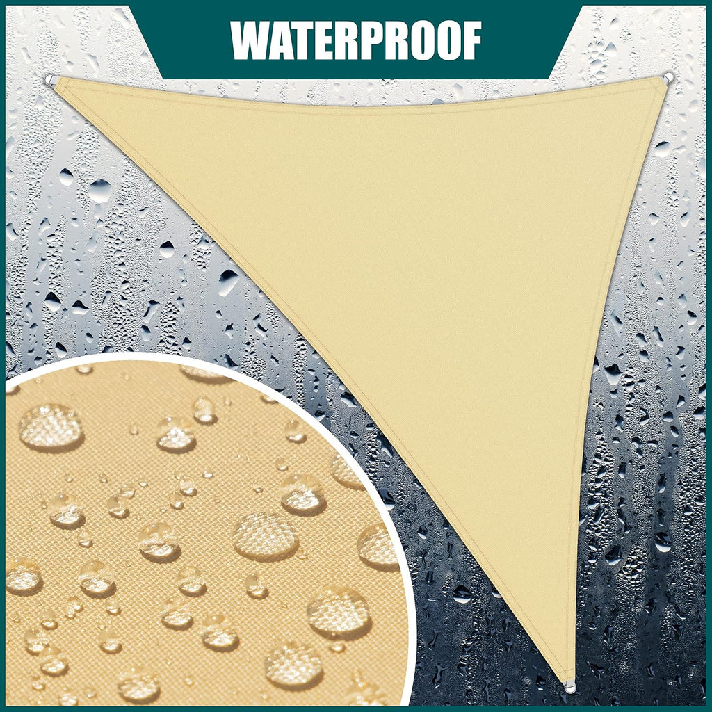 16' x 16' x 16' Beige Triangle Waterproof Sun Shade Sail Canopy Awning, UPF50+ 95% UV Blockage & Water Resistant