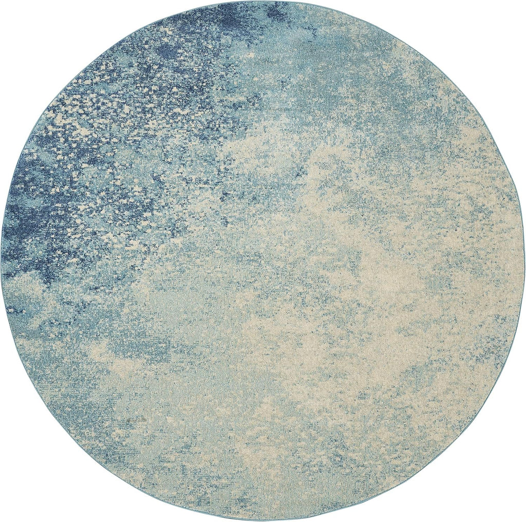 Home Passion Navy/Light Blue 8' x Round Area-Rug, Modern, Abstract, Easy-Cleaning, Non Shedding, Bed Room, Living