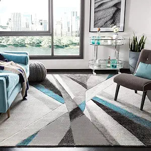 Hollywood Collection Area Rug - 9' x 12', Grey & Teal, Mid-Century Modern Design, Non-Shedding & Easy Care, Ideal for