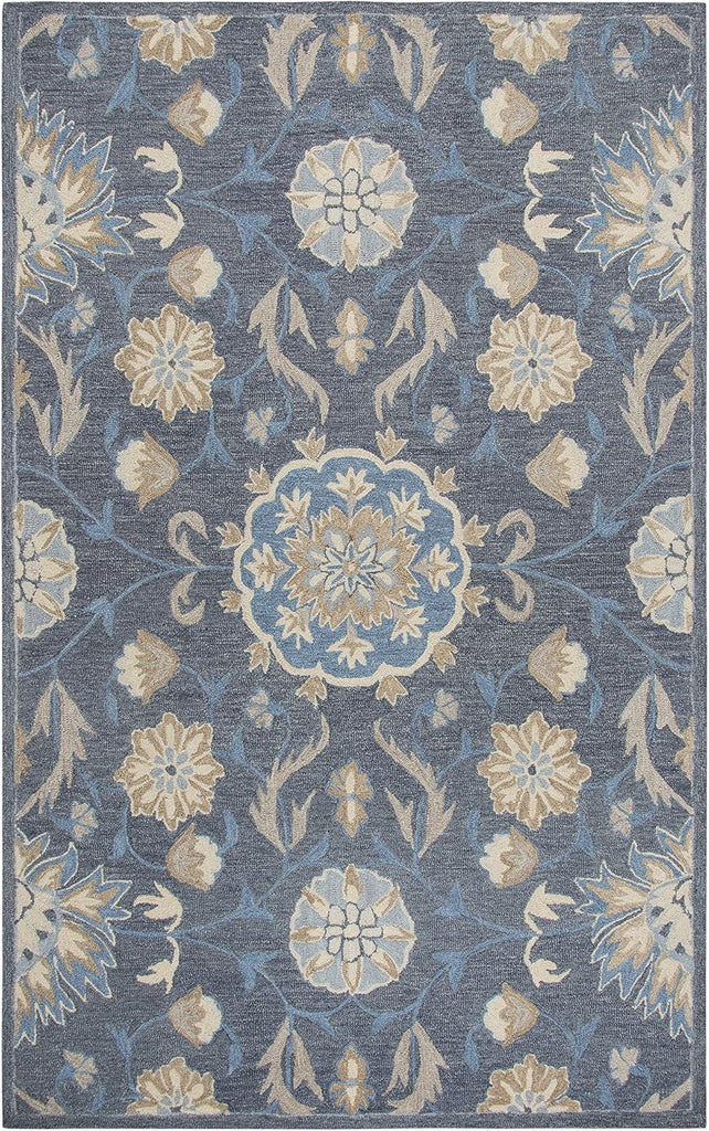 Resonant Wool Area Rug 10' x 13' Dark Gray/Blue Gray/Tan/Coco/Gray Floral