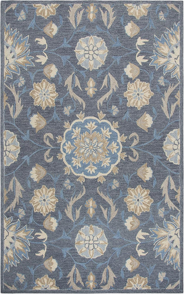 Resonant Wool Area Rug Dark Gray/Blue Gray/Tan/Coco/Gray Floral