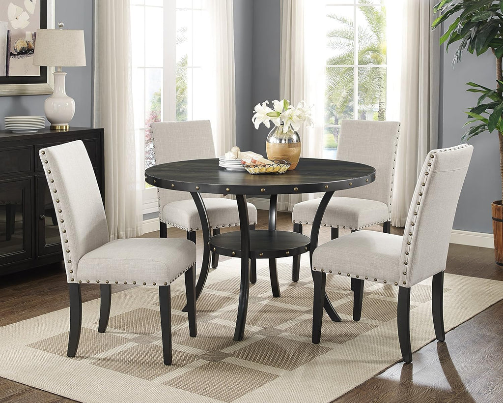 Fabric Dining Chairs with Nailhead Trim, Set of 2, Tan