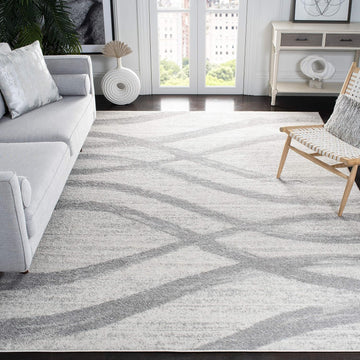 Area Rug - Adirondack Collection - Large - Cream & Grey, Modern Wave Design, Non-Shedding & Easy to Clean