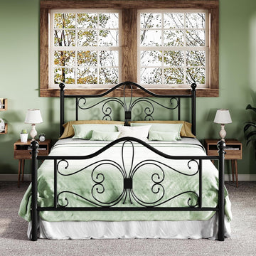 Full Bed Frame with Headboard,Metal Bed Frame with Butterfly Pattern Design Headboard & Footboard,No Box Spring