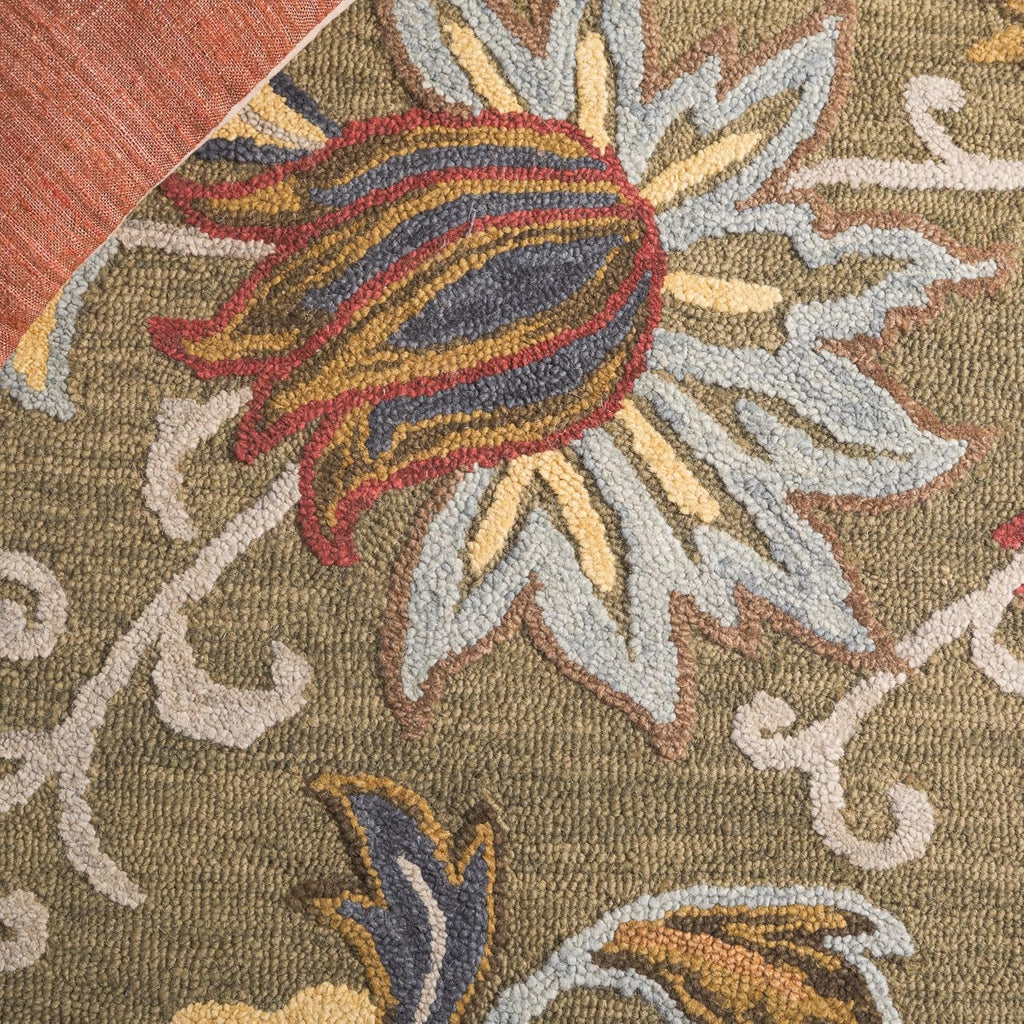 Blossom Area Rug - 10' x 14', Green & Red, Handmade Wool, Floral Design