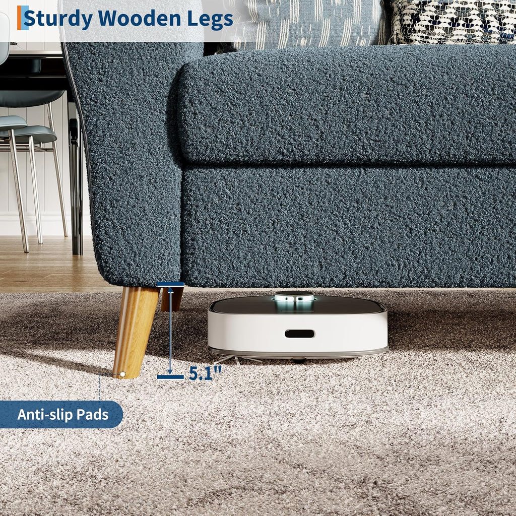 84 Inch Modern Sofa Couch, Large 3-Seater Sofa with Streamlined Armrests, Boucle Loveseat Wood Feet