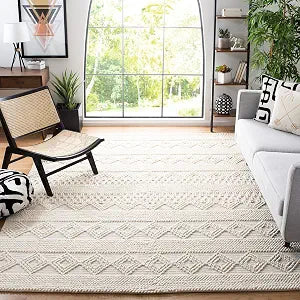 Natura Collection Area Rug - 10' x 14', Ivory, Handmade Moroccan Boho Tribal Wool & Cotton, Ideal for High Traffic