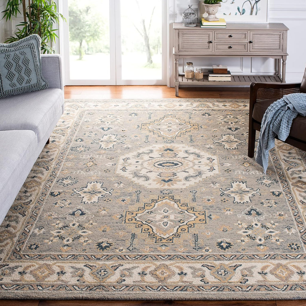 Aspen Area Rug - 9' x 12', Moss & Ivory, Handmade Traditional Wool