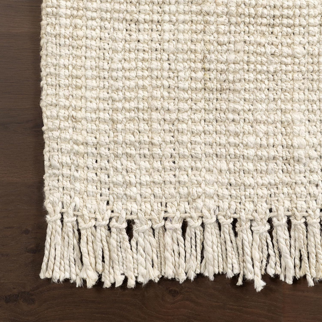 9x12 Daniela Jute Tassel Hand Woven Area Rug, Off White, Solid Chunky Farmhouse Design, Natural Fiber