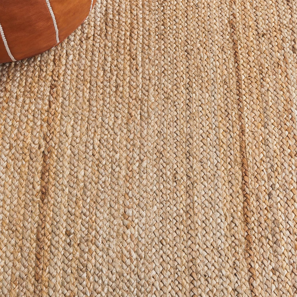 Natural Fiber Collection Area Rug - 6' Round, Natural & Ivory, Flat Weave Farmhouse Border Jute Design, Ideal for