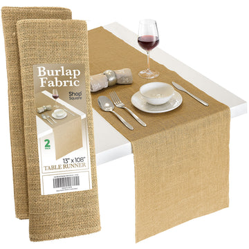 Burlap Table Runners, 13 x 108 Inch - 2 Pack Outdoor Rustic Jute Table Runner for Fall, Thanksgiving, Farmhouse