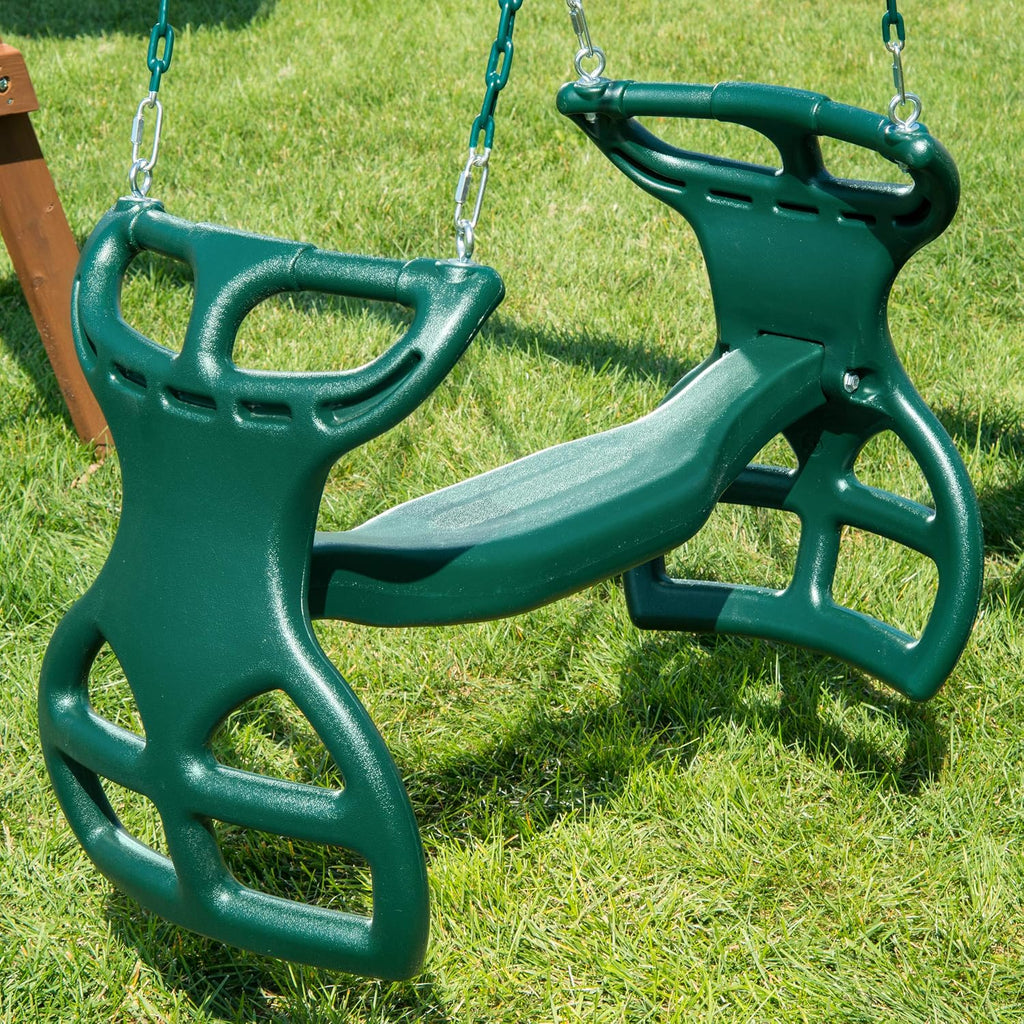 04-0037-G Dual Ride Glider Back-to-Back Tandem Swing, Green, Green Plastic Coated Chains, Multi-Child Swing