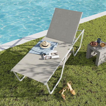 78" Oversized Outdoor Chaise Lounge Chair, 27" Extra Wide Foldable, 5-Position Adjustable, UV50+ Textilene Mesh