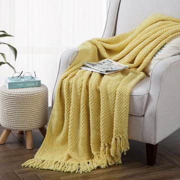Throw Blanket for Couch Soft Knitted Textured Couch Cover Tweed Blanket with Fringe Tassel for Bed Sofa Chair Home