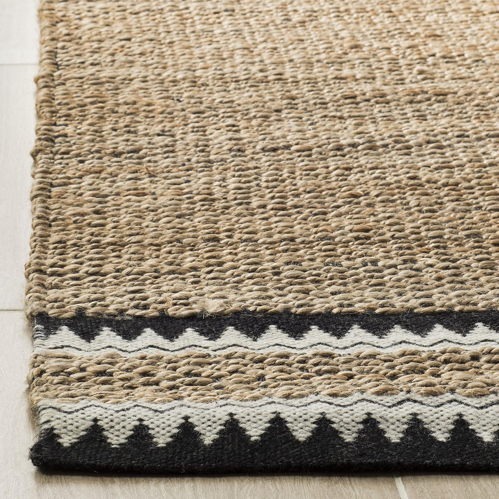 Area Rug 8x10 - Natural Fiber Collection - Large - Natural & Black, Handmade Jute, Boho Farmhouse Style, Ideal