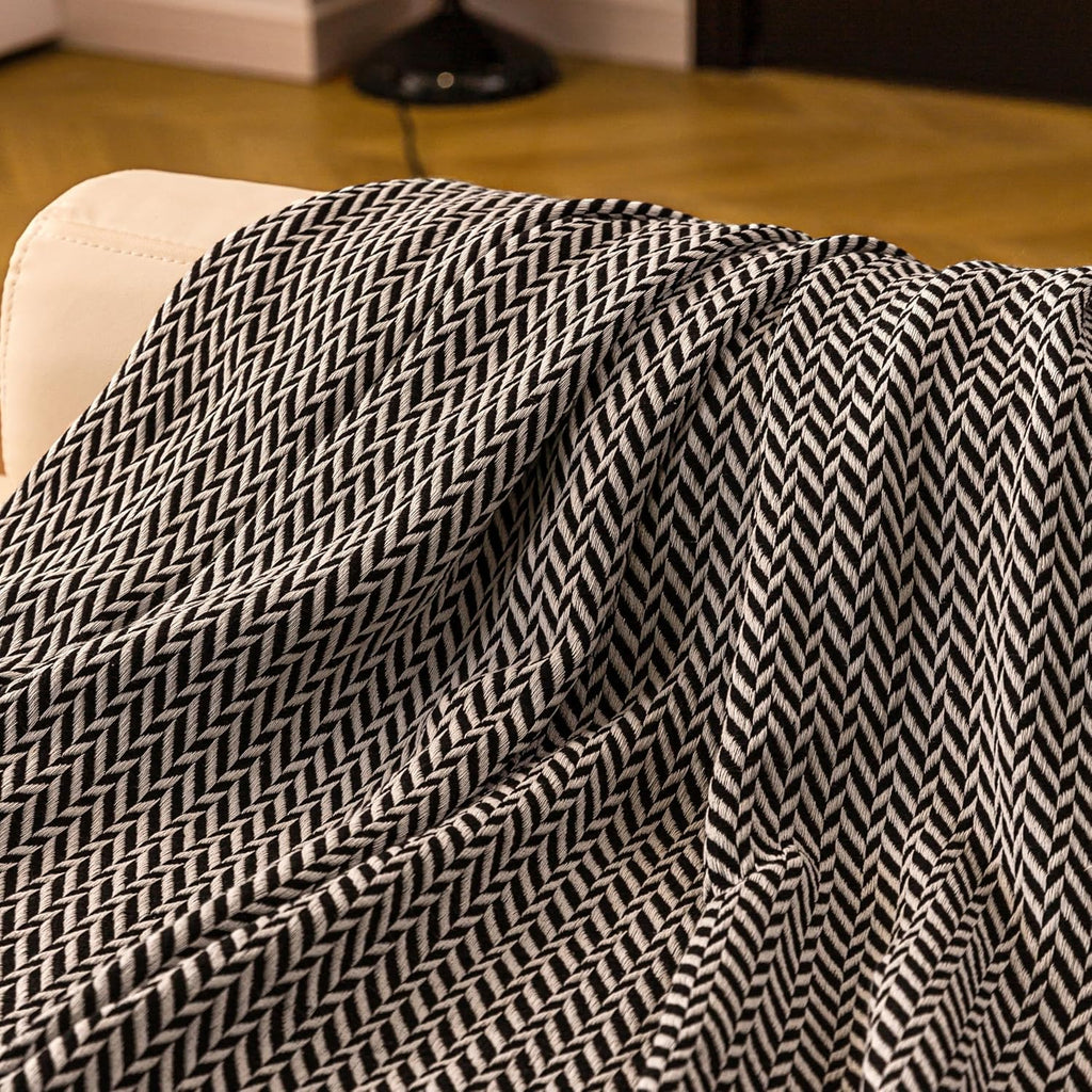 Premium Cotton Light Weight Boho Throw Blanket 50”x60” Gray Black and Off White
