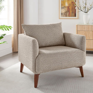 Oversized Accent Chair Modern Boucle Armchair - 37" Wide Accent Chair with Solid Wood Legs, Camel Upholstered Lounge