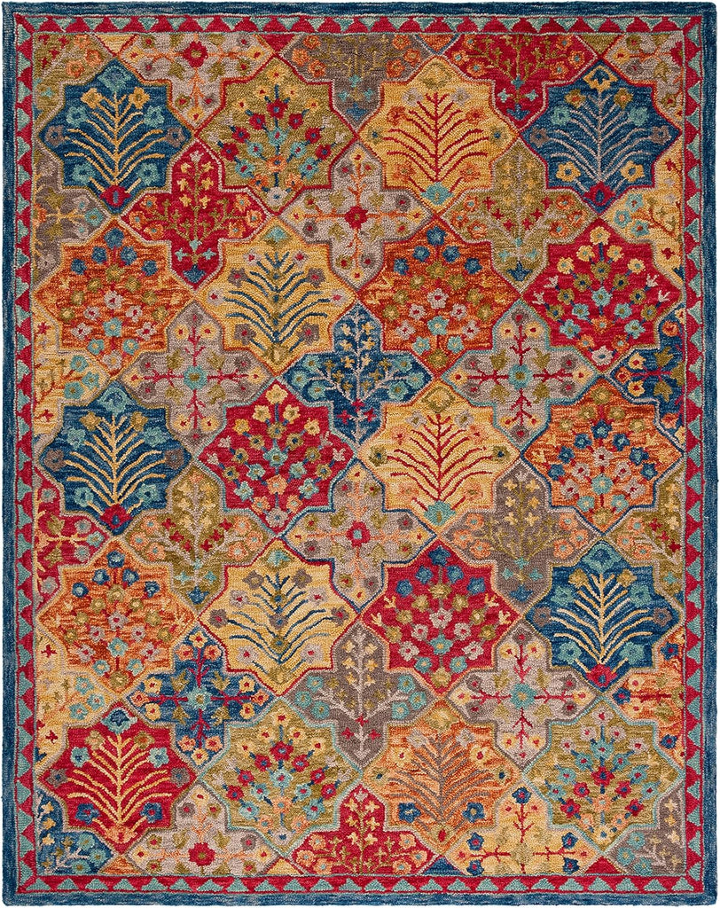 Aspen Area Rug - 10' x 14', Blue & Orange, Handmade Boho Wool