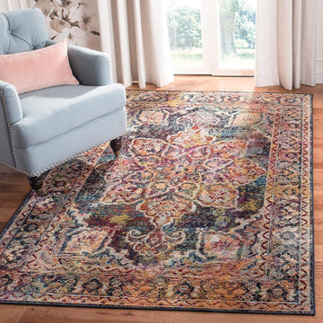 Crystal Collection Accent Rug, Navy & Light Blue, Medallion Distressed Design, Non-Shedding & Easy Care