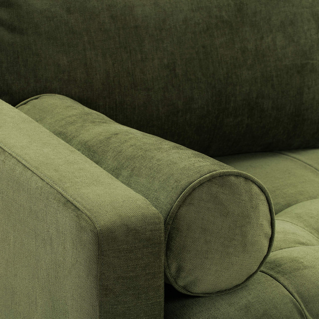 & BARK Napa 72" Modern Mid-Century Feather Down Apartment Sofa in Distressed Green Velvet