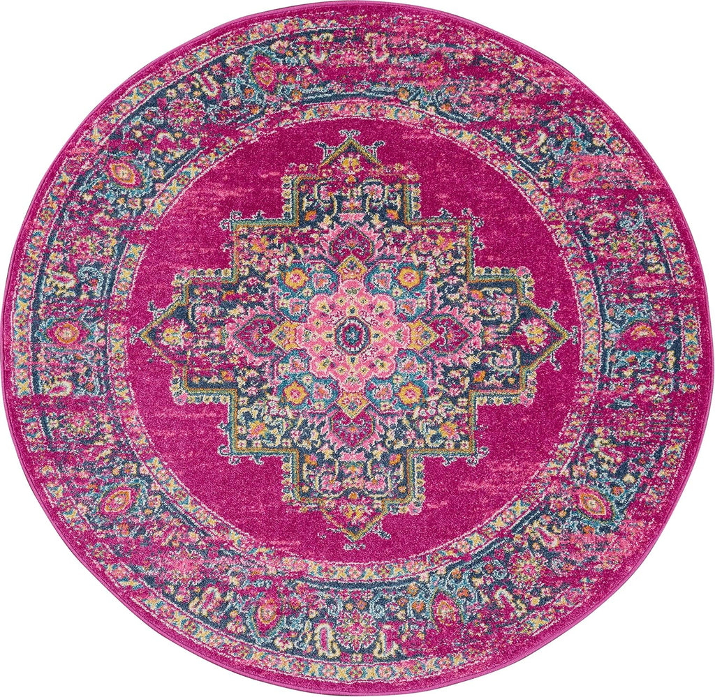 Home Passion Fuchsia 8' x Round Area Rug - Easy Clean, Non Shedding, Bed Room, Living Room, Dining Room, Kitchen (8'