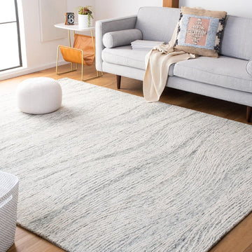 Metro Area Rug - 9' x 12', Blue & Ivory, Handmade Modern Wool
