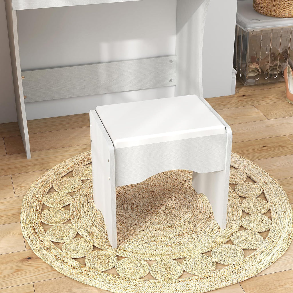 Vanity Desk with Mirror and Adjustable Lights, One Drawer Storage Makeup Table with Stool - Vanity Set (White)