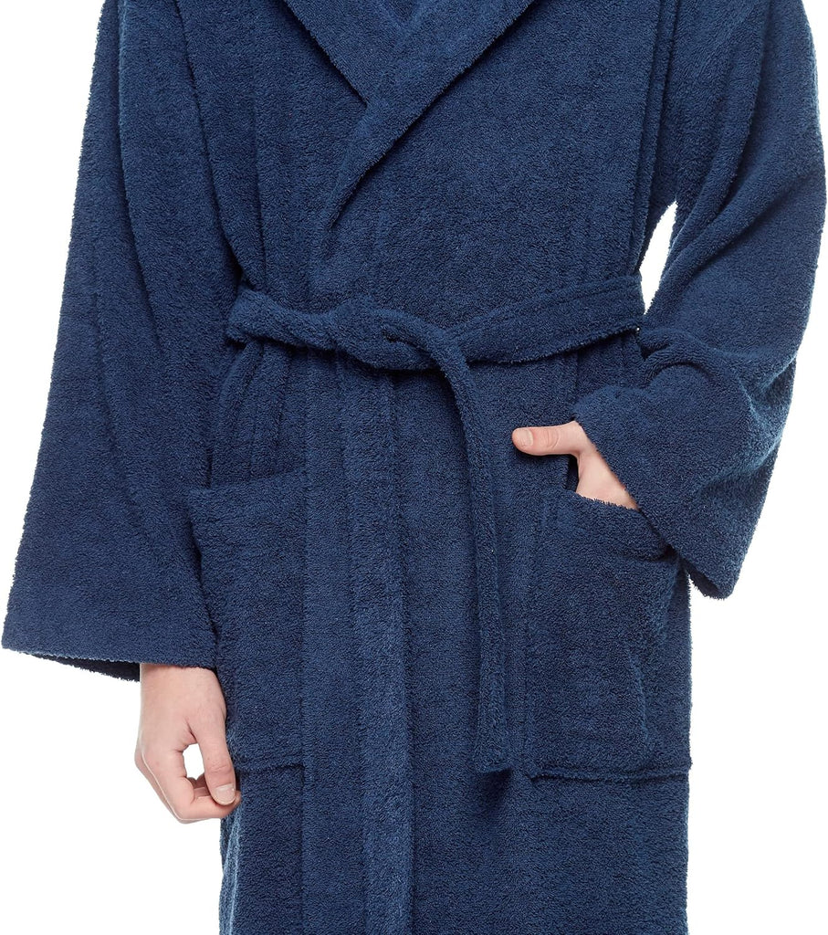 Men's Hooded Classic Bathrobe Turkish Cotton Robe with Full Length Options