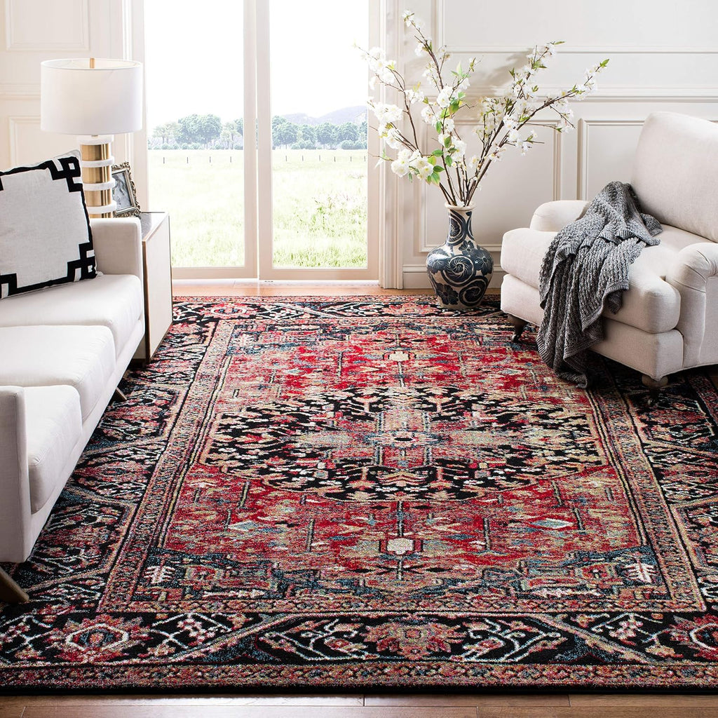 Vintage Hamadan Area Rug - 9' x 12', Red & Multi, Oriental Traditional Persian Design, Non-Shedding & Easy Care