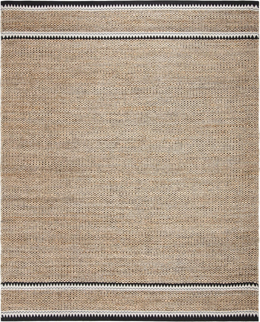 Area Rug 8x10 - Natural Fiber Collection - Large - Natural & Black, Handmade Jute, Boho Farmhouse Style, Ideal